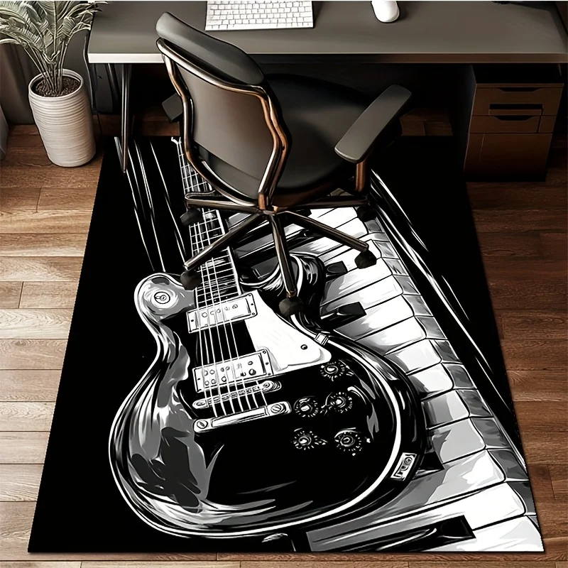 Luxury Velvet Music Rug – Non-Slip Piano & Guitar Design Carpet for Bedroom & Living Room Decor