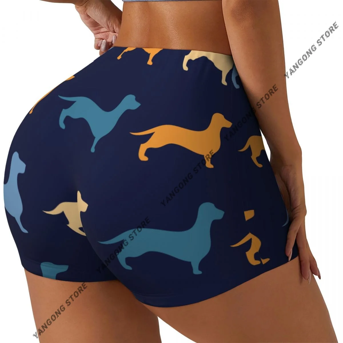 Yoga Shorts Colorful Dachshunds Dog Lover Pet Navy Women Biker Tight Elastic Workout Sports Leggings Sportswear