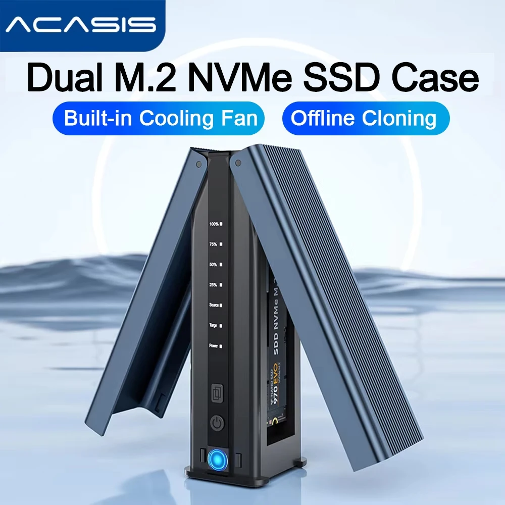 ACASIS 20Gbps Dual Bay M.2 NVME SSD Enclosure Case Built in Fan For 2230/42/60/80 SSD Docking Station 8TB Clone Mode For Macbook