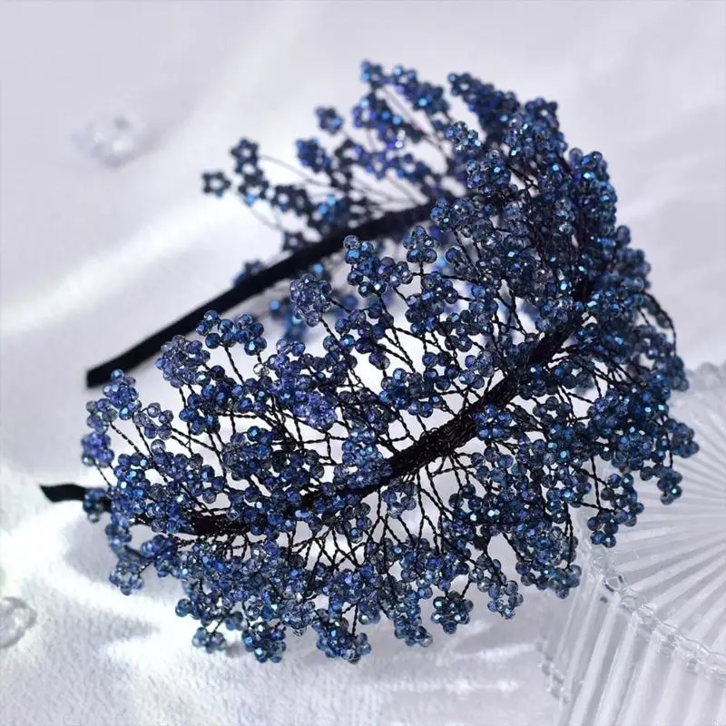 

195E тканая повязка на голову с цветком и кристаллами для женщин и девочек, нескользящая элегантная обруч для волос с для для