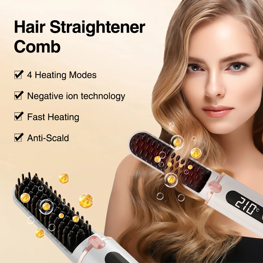 Hair Straightener Comb Electric Heating Comb 4-speed Protect Scalp Improve Frizz Smooth Shiny Hair Portable Hair Tools