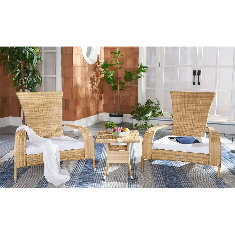 3-Piece Natural White Cushion Lounge Set with Table