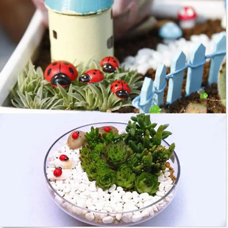 10pcs Mini Ladybug Beatles Garden Ornaments Scenery Craft For Plant Pot Decoration Garden Decoration Miniature MicorLandscape