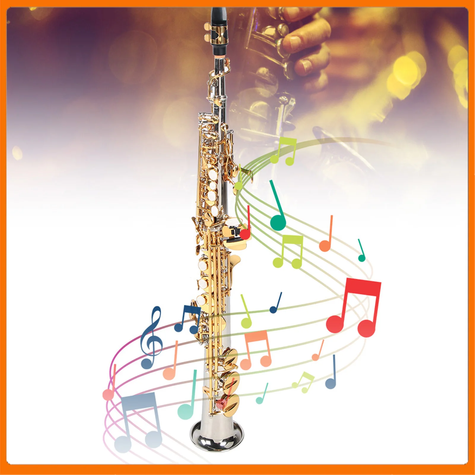 

Saxophone Kit Professional Brass Soprano Straight Saxophone Silver Plated Tube Gold Key Sax with Carrying Bag Straight Saxophone