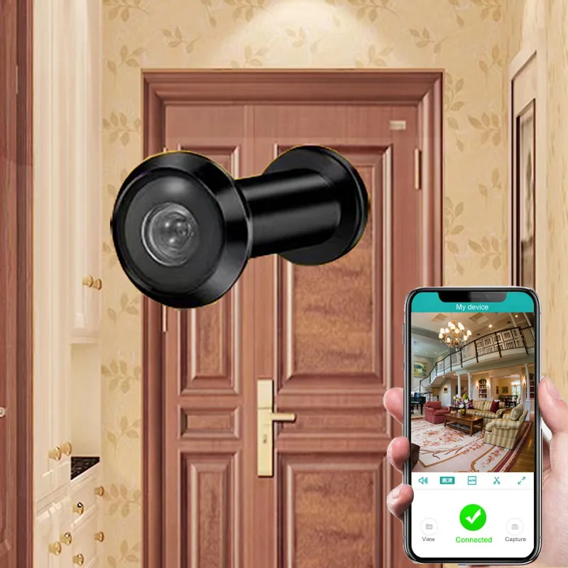 360-degree panoramic door eye WIFI peephole Cat eye H.265 Mini Wireless ONVIF Infrared night vision home camera