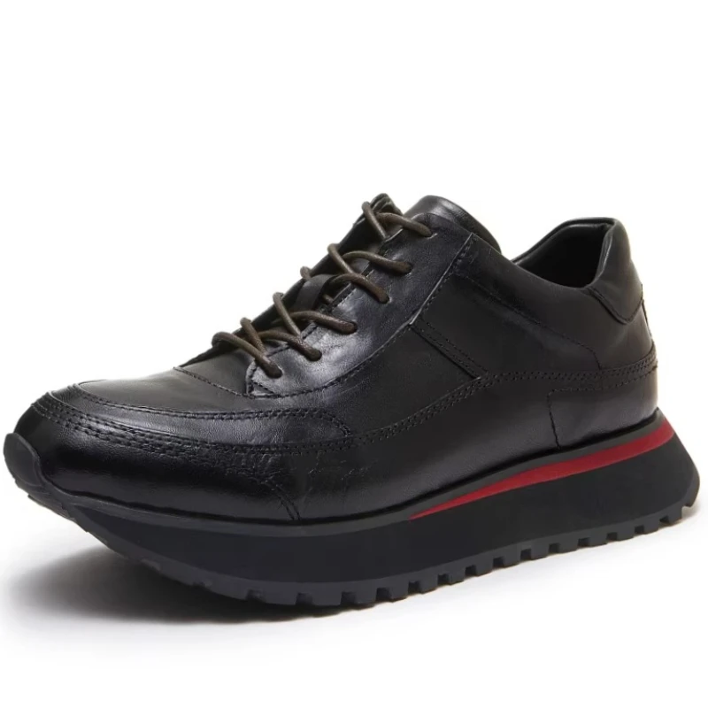 

Horsehide Sports Casual Shoes for Men's High End Fashion Height Increasing Shoes Soft Breathable Horse Leather Sewing Daddy Shoe