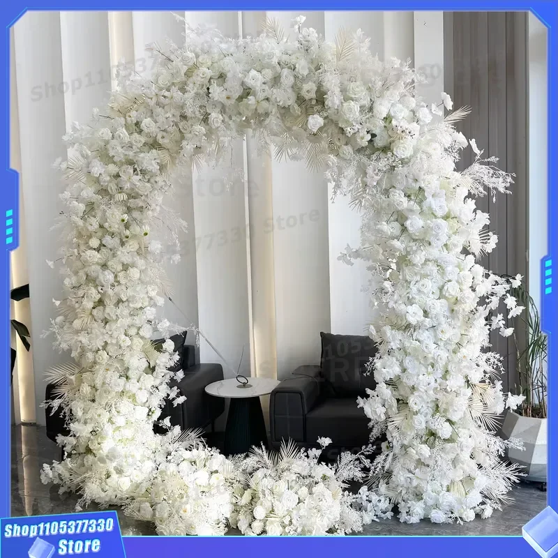 2.4M Adjustable White Silk Wedding Arch Eco Friendly Decoration for Ceremony Event Backdrop Stand Portable Floral Display Eco