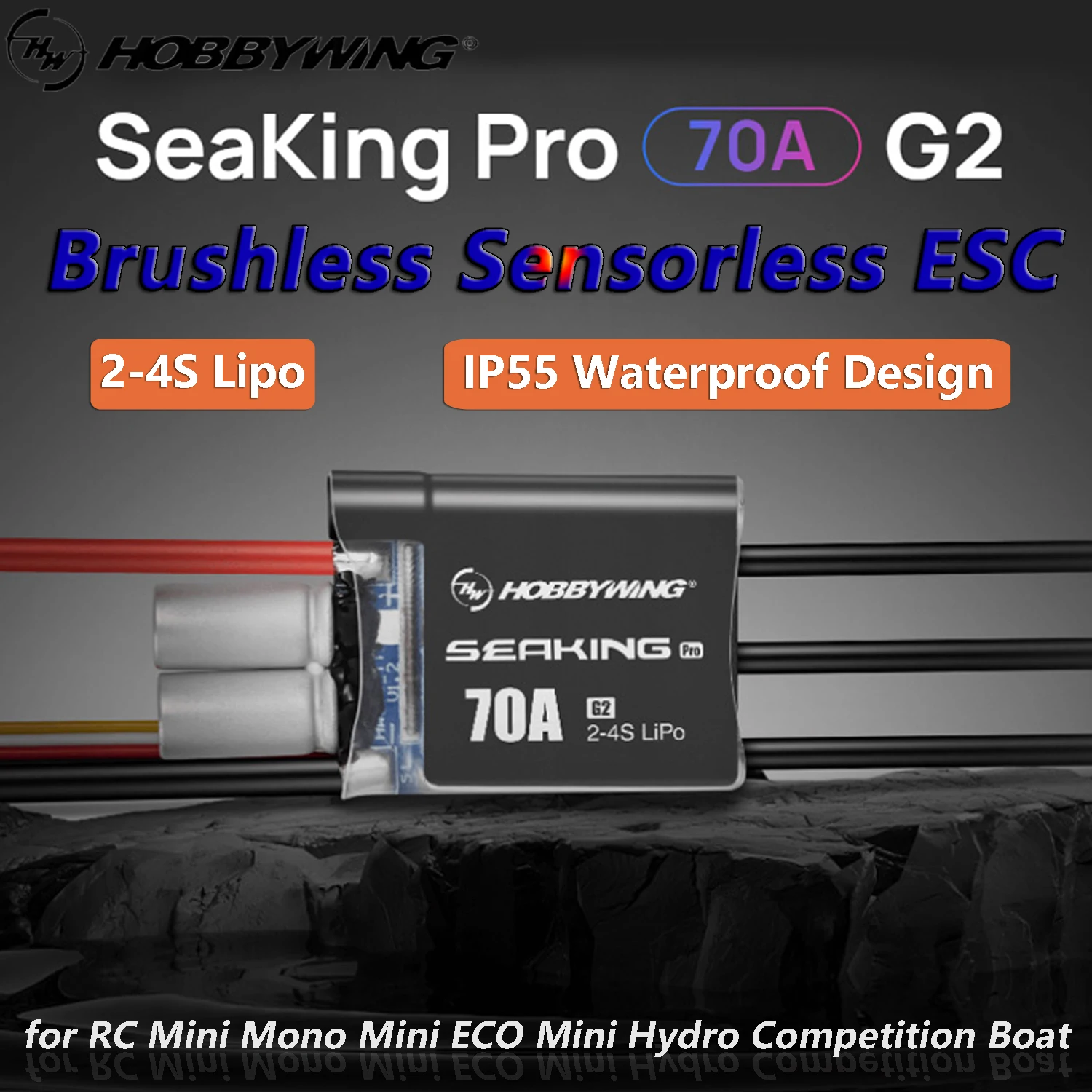 

Hobbywing Seaking PRO Waterproof Brushless 70A G2 Sensorless ESC Speed Controller 2-4S Lipo for RC Competition Boat Ship Model