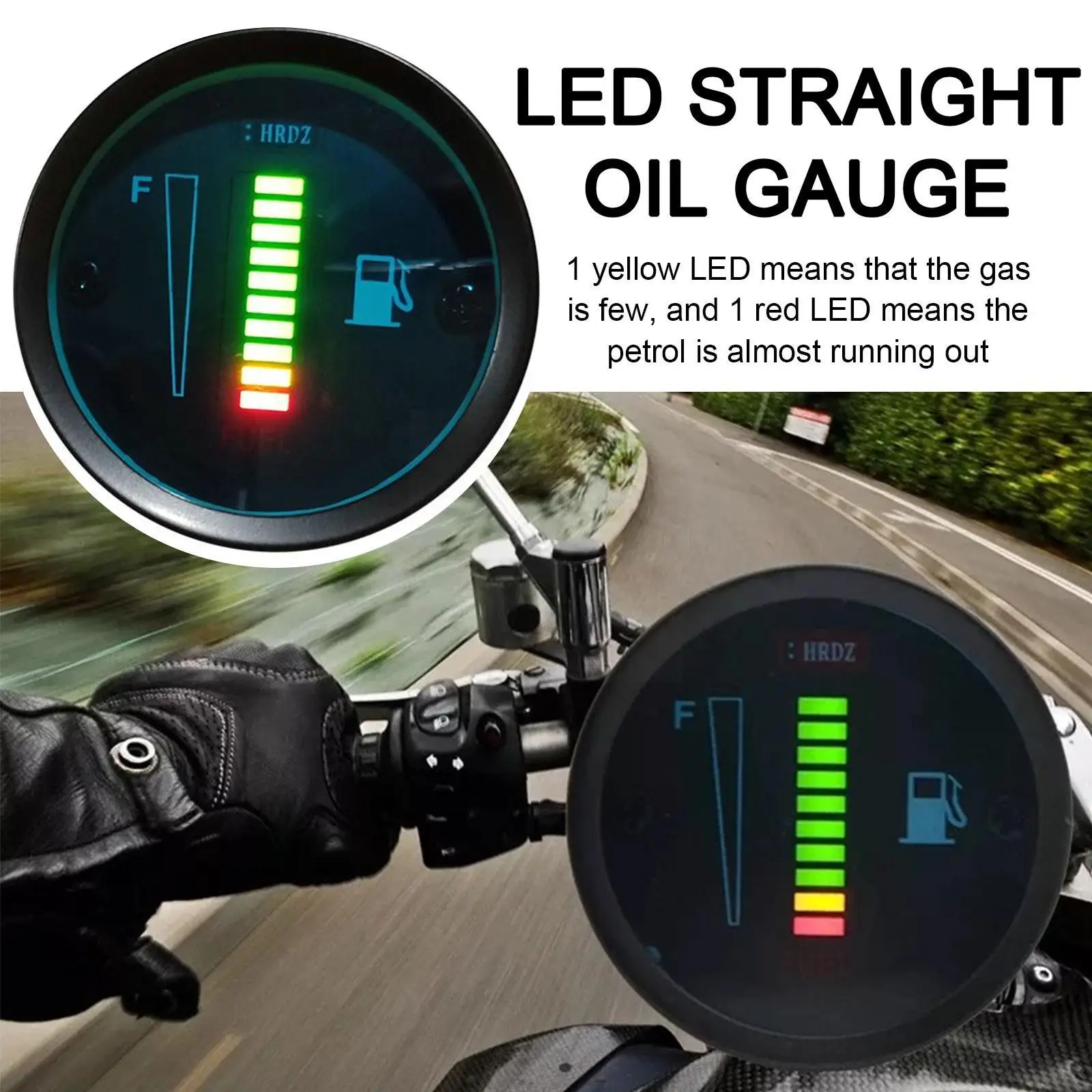 2 Inch 12V Motorcycle Fuel Gauge Blue Green LED Light Fuel Gauge Universal Car Digital Level Meter S9K7