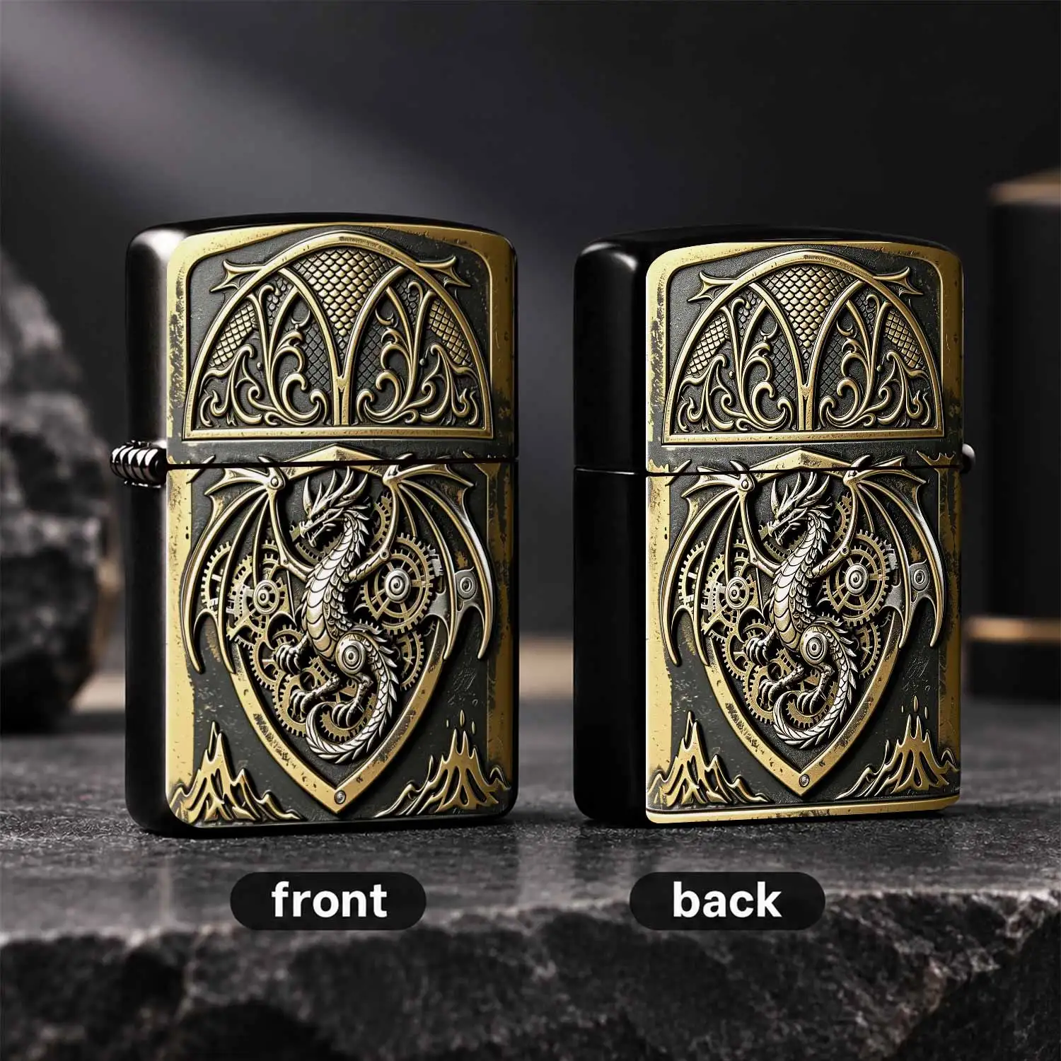 Vintage Embossed Dragon Pocket Lighter, Steampunk Mechanical Dragon Decor, Exquisite Relief Craft, Unique Art Collectible, Portable Daily Carry Accessory, Ideal Festive Birthday Gift For Fantasy Enthusiasts, Applicable A Humorous And Intere