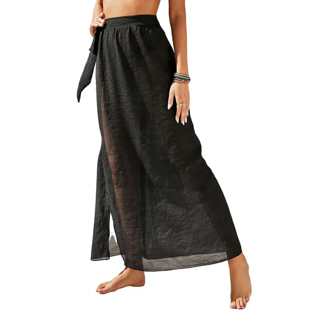 Hoge Taille Side Split Lace-Up Cover Up Rok Effen Kleur Strand Maxi Rok Bikini Wrap Beachwear