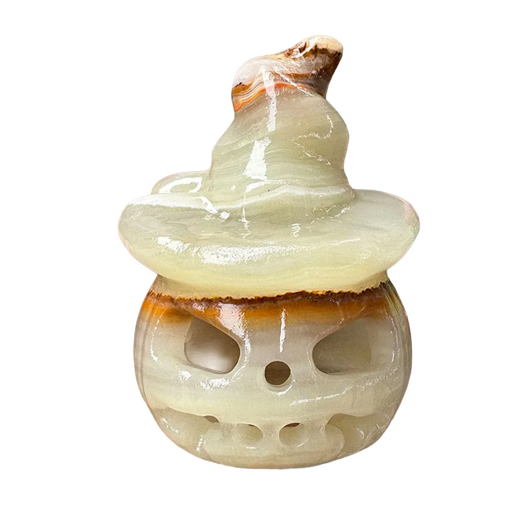 Custom 8cm Afghan Jade Pumpkin Crystal Carving - Handcrafted Healing Gemstone Witch Hat Figurine for Home Decor