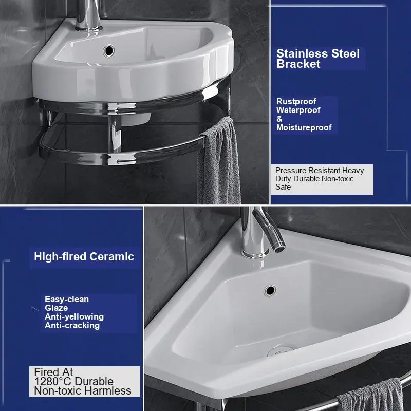 Wall-Mounted Ceramic Wash Basin – Triangular Bathroom Cabinet Combo, Simple Small Balcony Sink