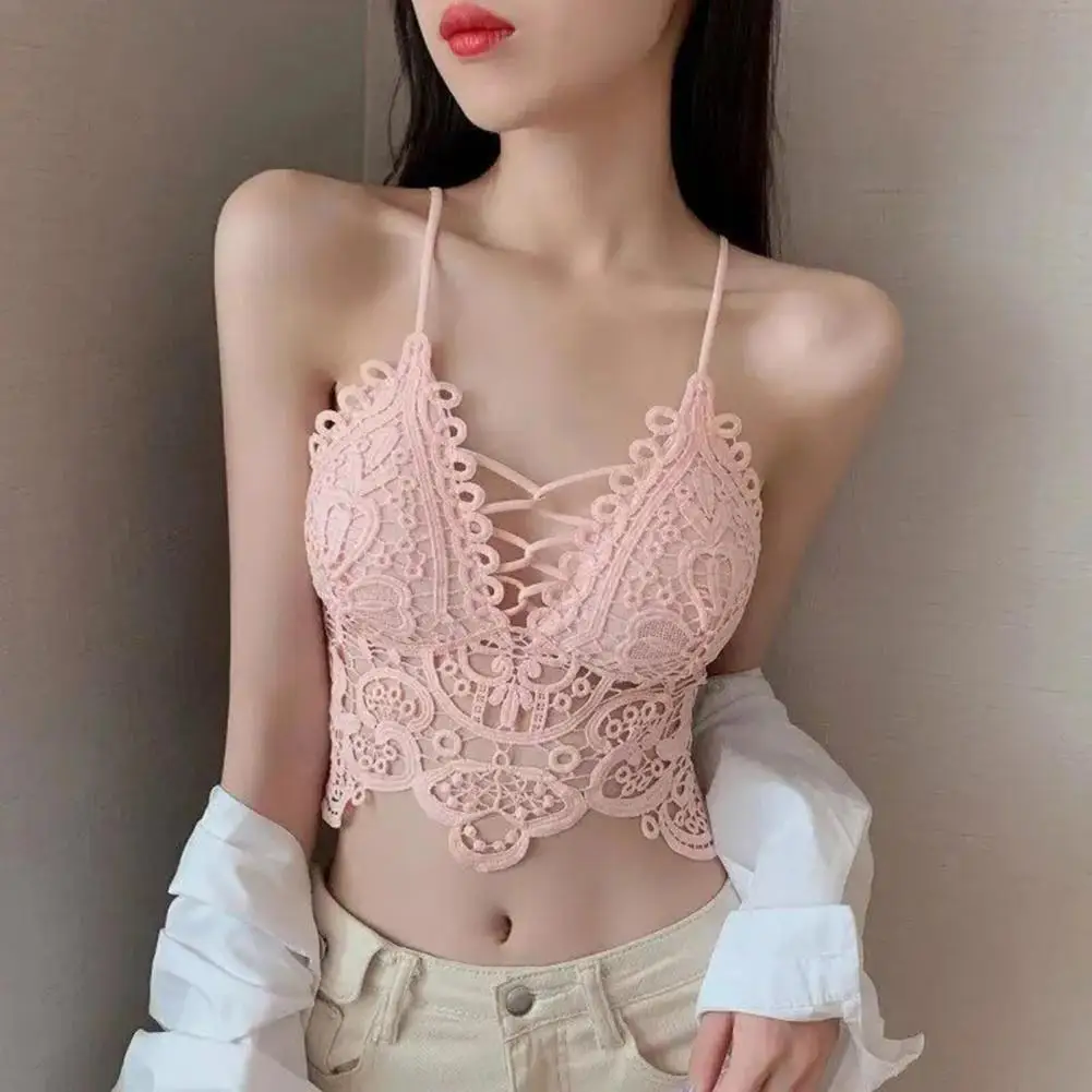 

Women's Sexy Lace Bra Top Hollow Out Comfortable Nylon Underwear Crop Top Vest Lady Tube Tops Sexy Lingerie Female Tank Top