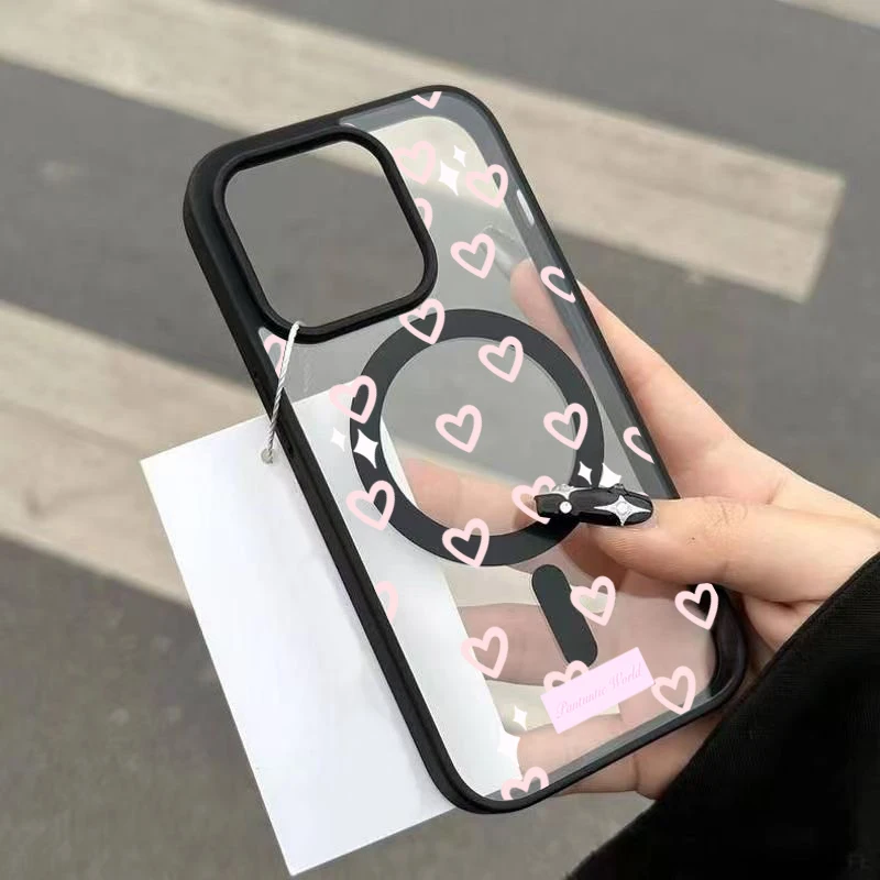 Rosa Herzmuster Transparente Handyhülle für iPhone 17 16 15 11 14 13 12 Pro Max Plus Hüllen 17Air für Silikon Magnetische Abdeckung – Detail 4