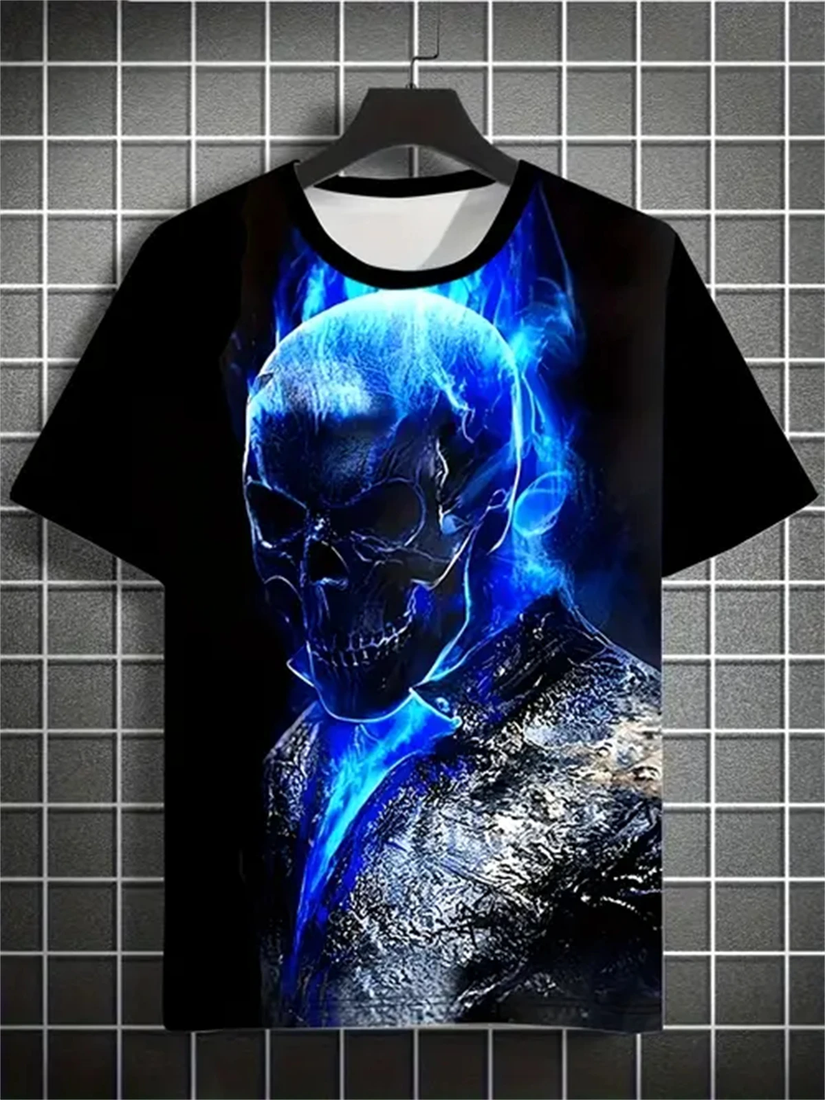 

Мужская креативная рубашка с 3D принтом черепа и круглым вырезом с коротким рукавом, футболка с графическим рисунком, модные мужские футболки, летняя быстросохнущая мужская одежда