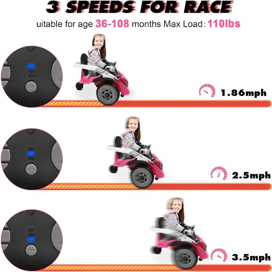 รถบั๊มพ์สำหรับเด็ก ความเร็วสูงสุด 3.5 ไมล์ต่อชั่วโมง ของเล่นไฟฟ้า 24 โวลต์ พร้อมรีโมทสำหรับผู้ปกครอง 3 ระดับความเร็ว หมุนได้ 360 องศา ° สปิน, เพลงบลูทูธ, อีเล็คทริคบัม
