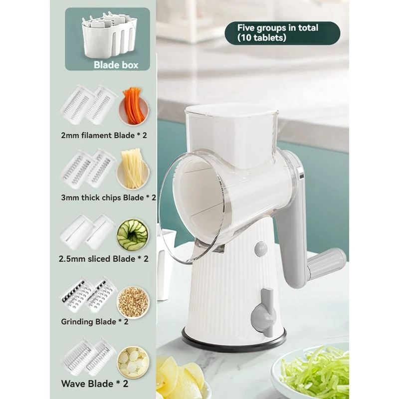 

5 In 1 Food Chopper Cheese Grater Hand Crank Rotary Cheese Grater With Handle Multi-Functional Vegetable Choppers