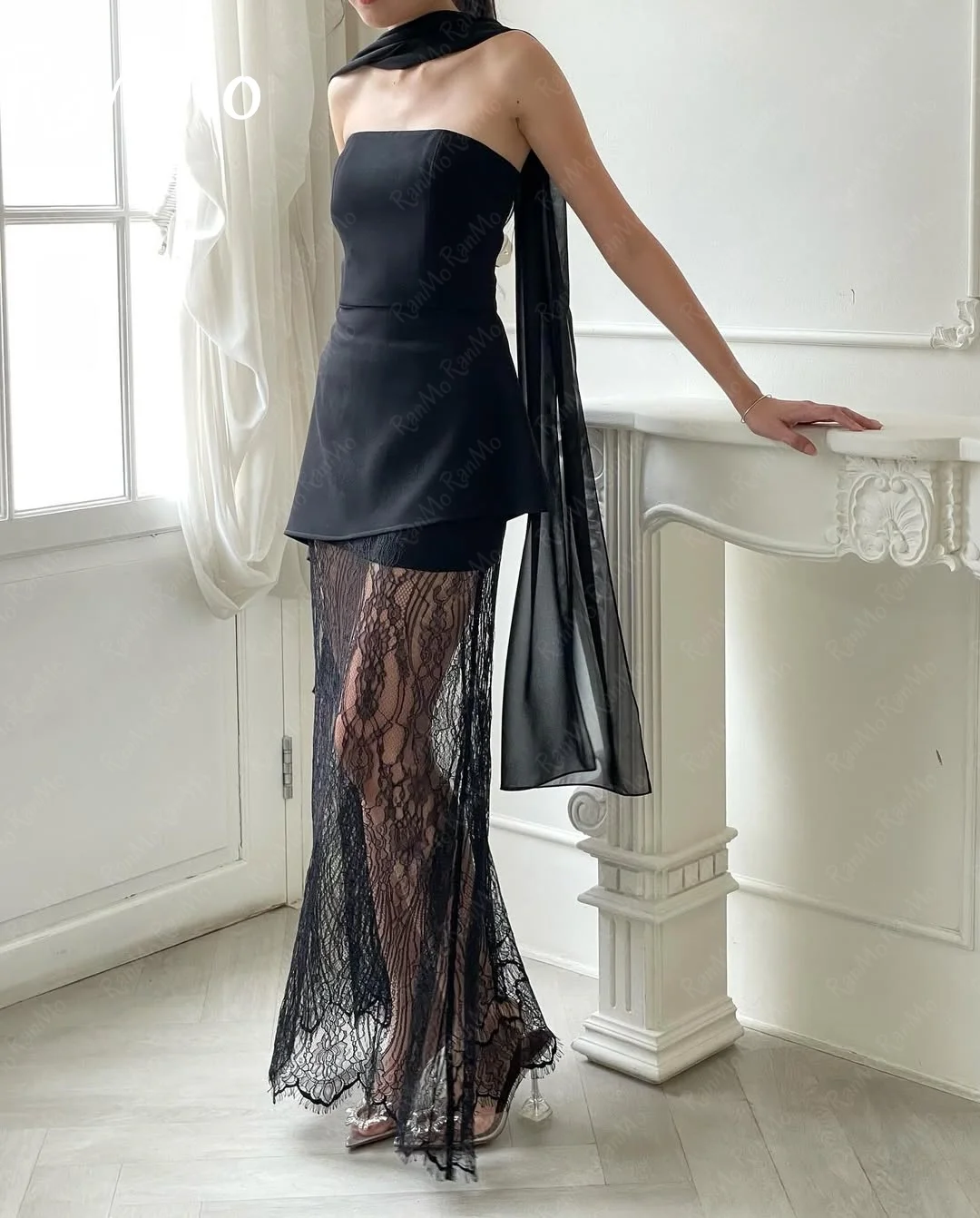 Ranmo Abiti da sera eleganti in pizzo 2025 Abiti da festa formali Sciarpa in chiffon Abito da ballo personalizzato وعفسات