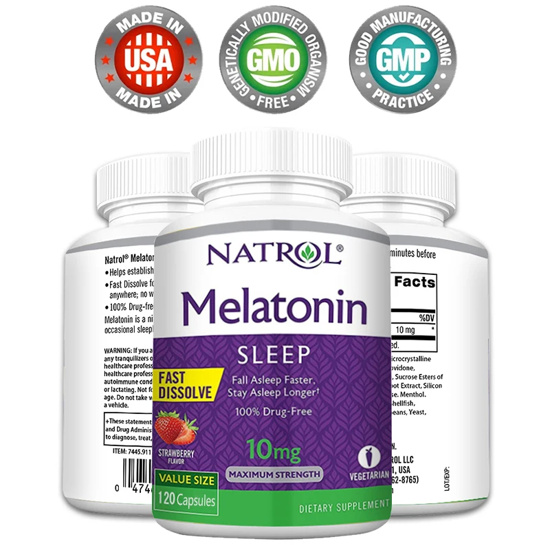 Melatonin Sleep Supplement 10 Mg - Immune Support, Stress Relief, Fall Asleep Faster, Focus & Concentration, Non-GMO