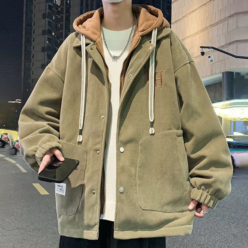 

Мужская вельветовая куртка-худи Haome, весна-осень, трендовая, брендовая, с эффектом двухслойности, молодежная, осенне-зимняя одежда