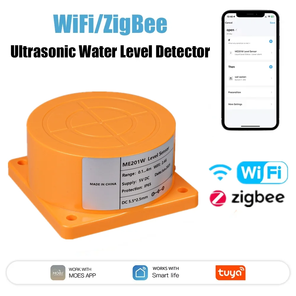 

WiFi/ZigBee APP Liquid Level Sensor Ultrasonic Water Tank Monitor Sensor Ip65 Waterproof Check Water Curve And History Records