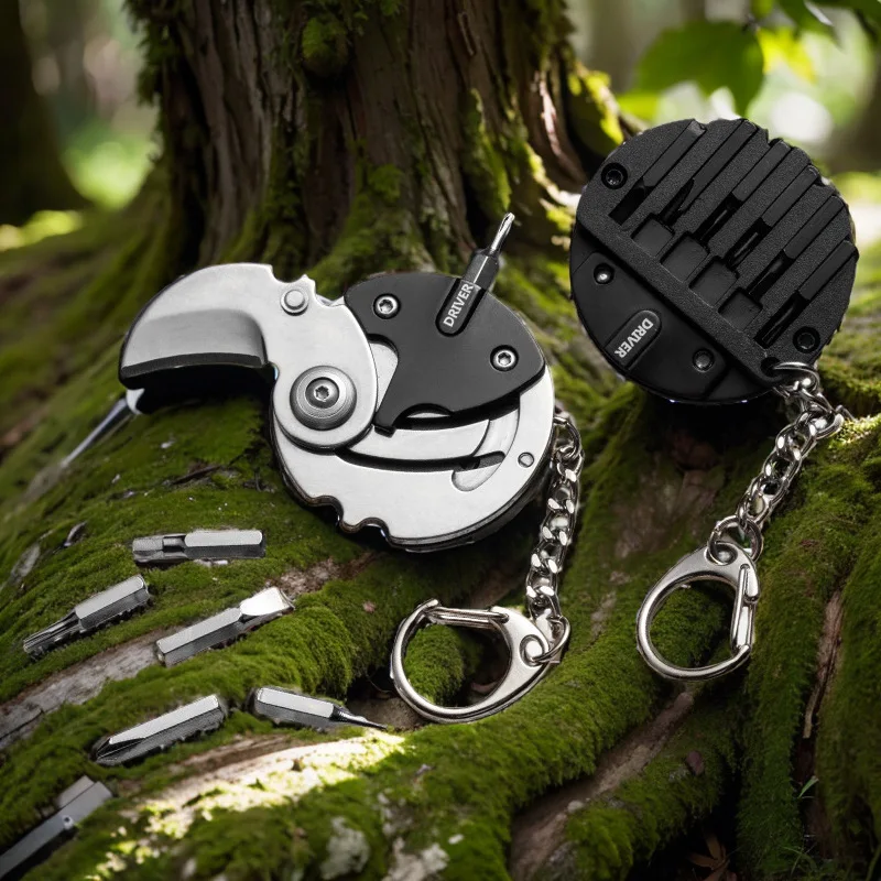 Multi Function Mini Black Pocket Coin Screwdriver Keychain Tool EDC Portable Repair Utility Gadget