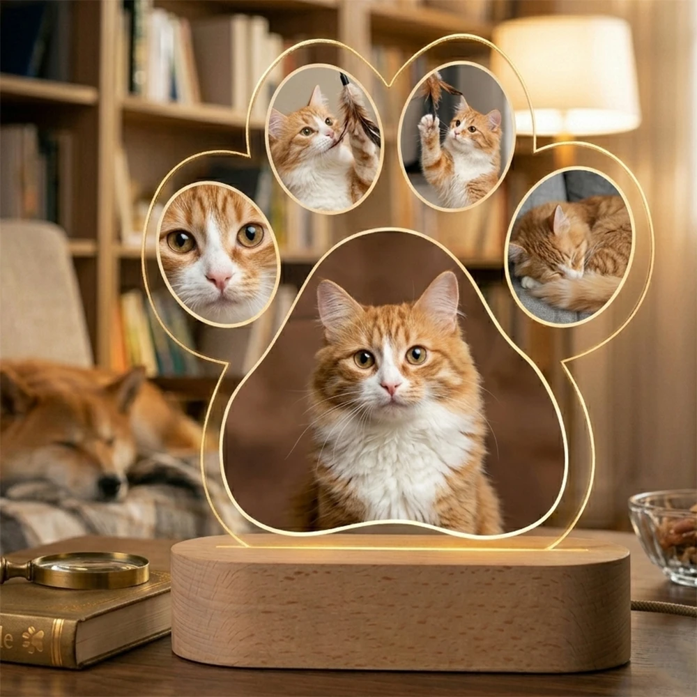 Personalized Pet Photo Night Light Custom Dog Cat LED Lamp Memorial Light Up Plaque for Pet Sympathy Gift Home Decor Keepsake