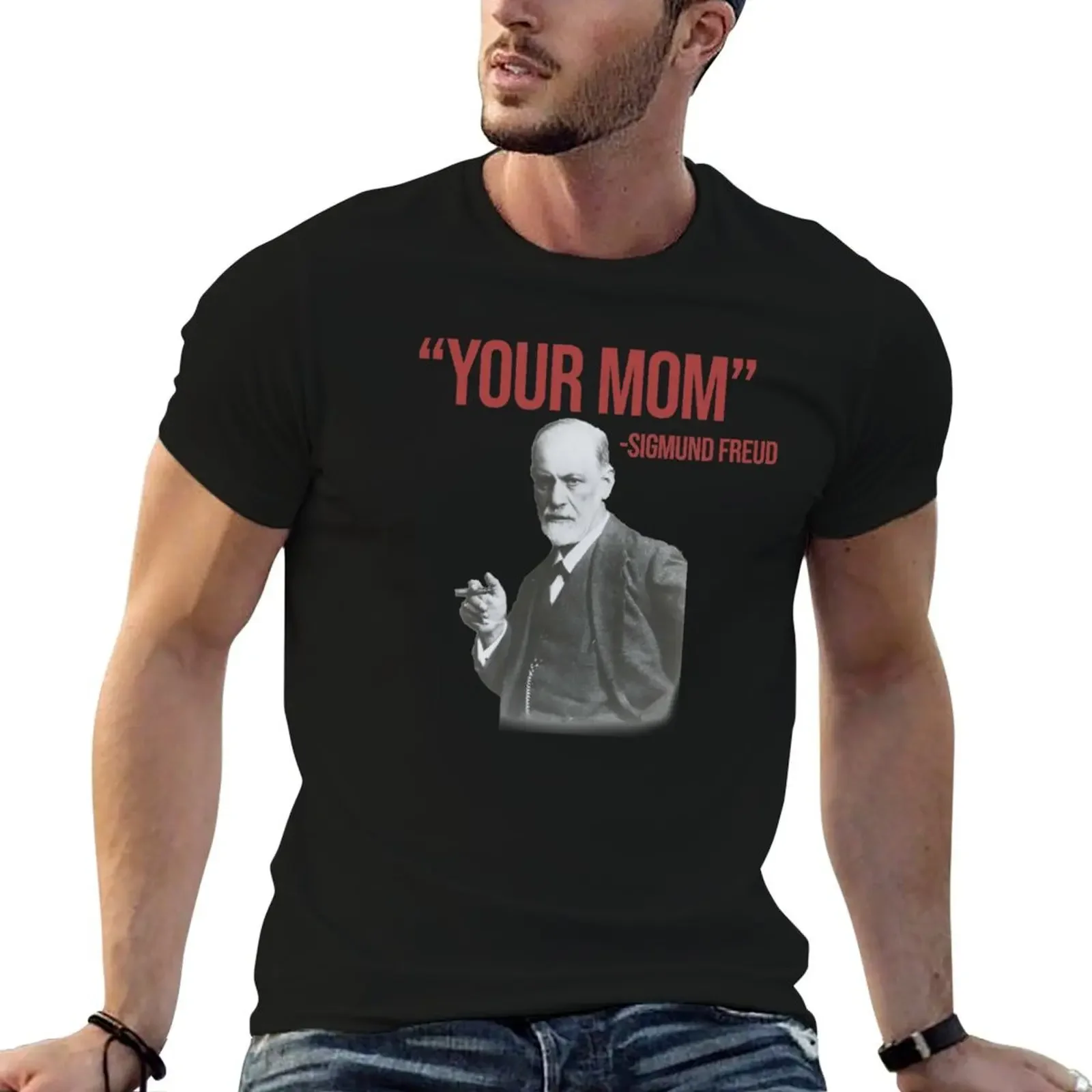 Your Mom -Sigmund Freud Red T-Shirt plus size clothes sweat designer t shirt men