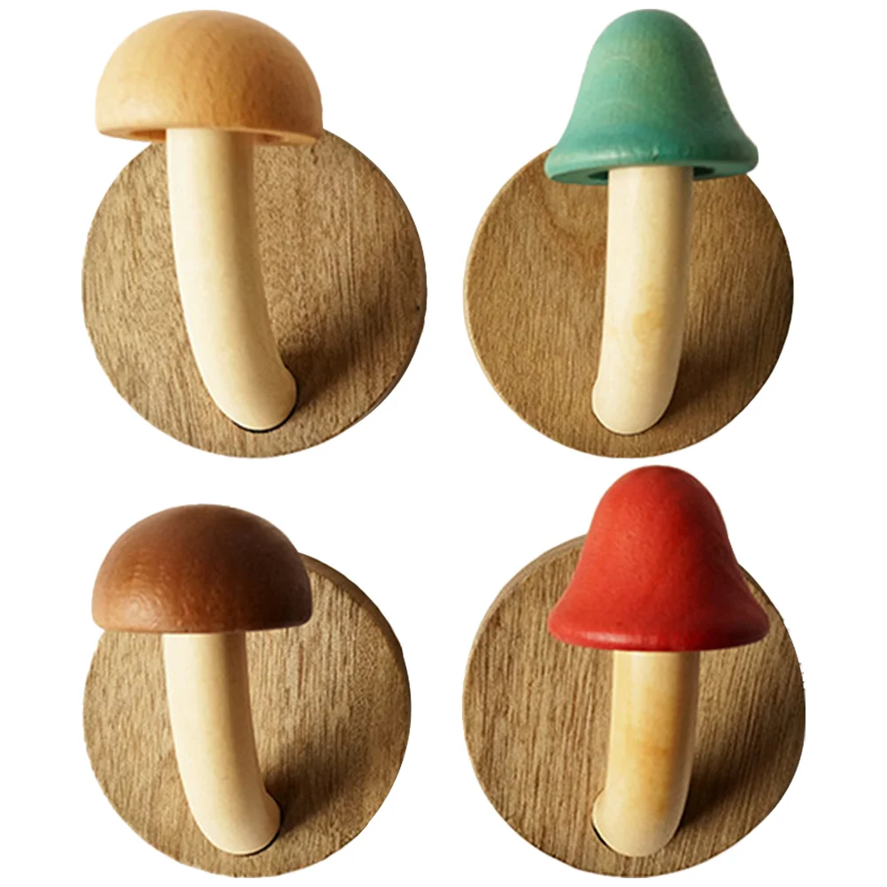 

4 Pcs Wooden Mushroom Coat Hook Suction Cup Hooks Wall Mount for Hanging Decorate Adhesive Hat Small Towels