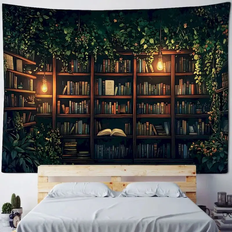 VIKAMA Library Window Landscape Tapestry Wall Hanging, 6 Assorted Designs, Wall Decor for Bedroom Living Room
