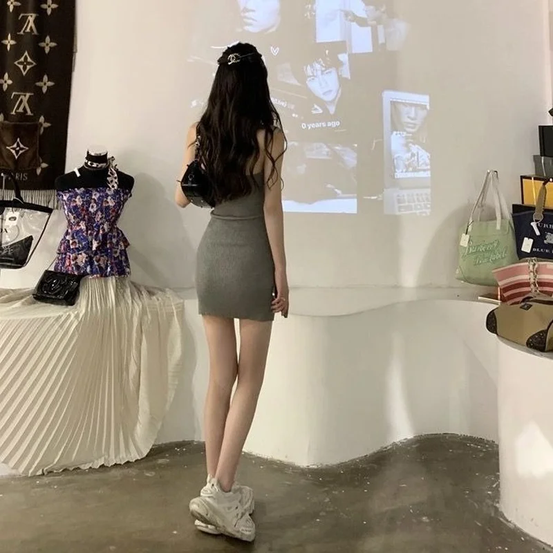 Sklinky Short Shirt Dresses for Women 2025 Bodycon Knit Vintage Sexy Crochet Prom Mini Summer Sexy Dress Woman Long Sleeve Party