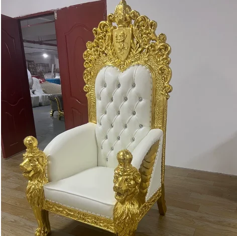 European-style King Chair Hotel Carved Golden High Back Image Chair French Single Sofa Chair Royal Lion Throne Chair hot sales