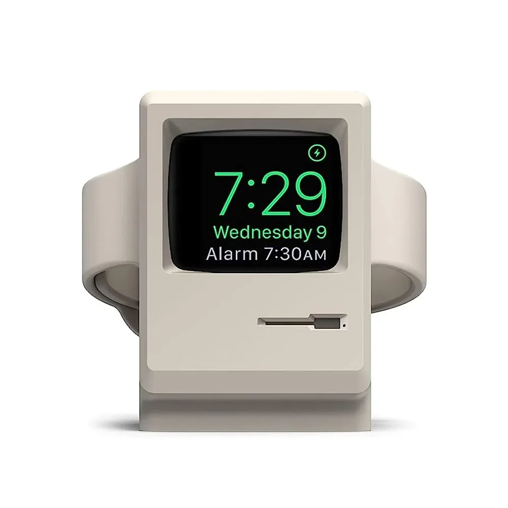 

Силиконовая подставка для зарядного устройства для Apple Watch 7, 6, 5, 4, iWatch 3, 2, 1, держатель для зарядной док-станции в стиле ретро, компьютерный узор, кронштейн для хранения, основание