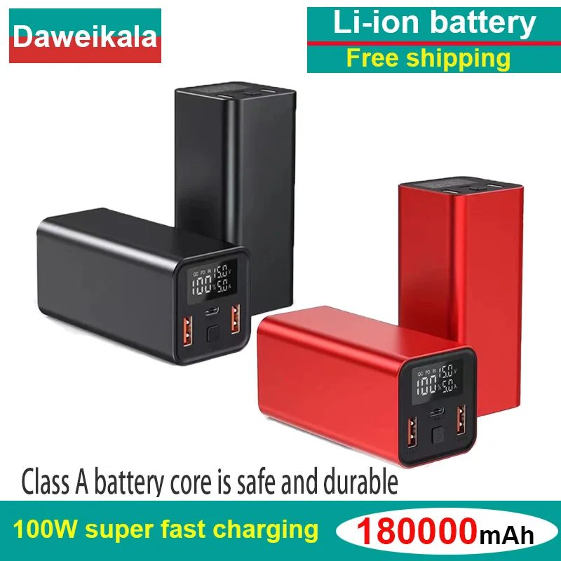 2023 New Power Bank 180000mAh 100W PD Fast Charging Battery Portable Power Bank Battery Charger Suitable for IPhone14 13 12 Pro