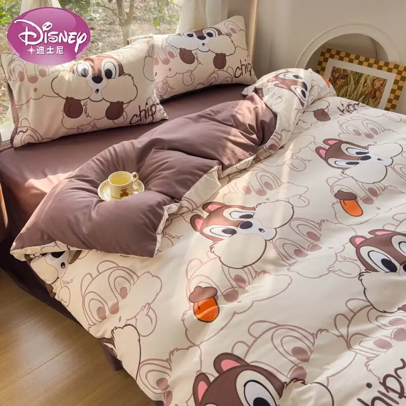 Disney Washed Bedding Set 4 Pcs Set Stitch Thin Quilt Cover 2 Pillowcases Flat Sheet Winnie the Pooh Four Seasons Universal