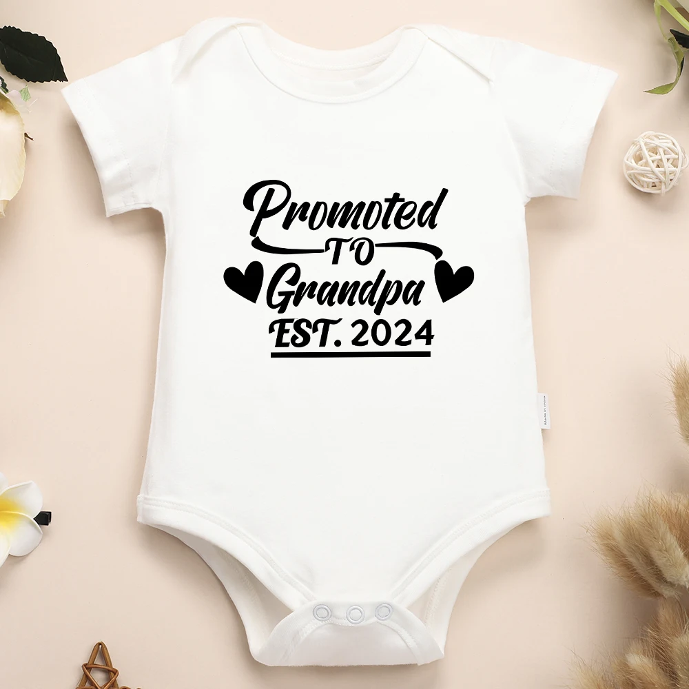 Promoted To Grandpa Est 2024 Baby Boy Bodysuit Pregnancy Gift Cotton Newborn Clothes Onesies Surprise Aesthetic Infant Romper