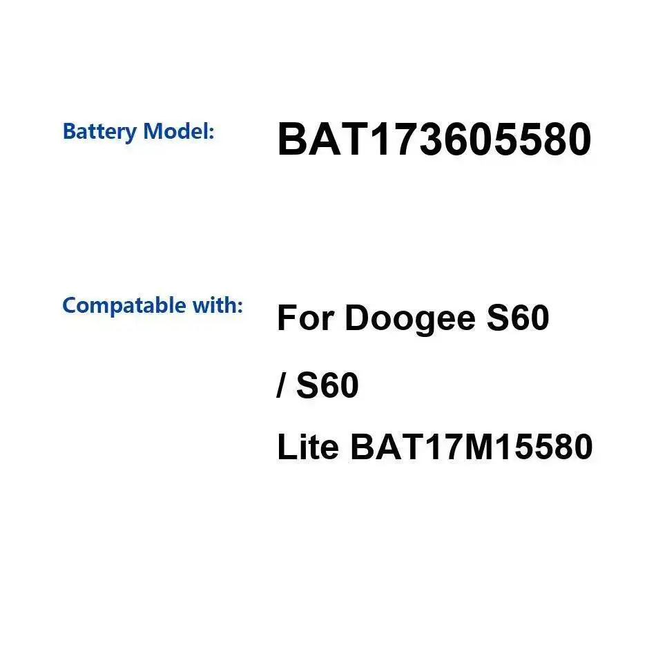 

Долговечный аккумулятор для мобильного телефона Doogee S60 Lite 5580 мАч BAT173605580