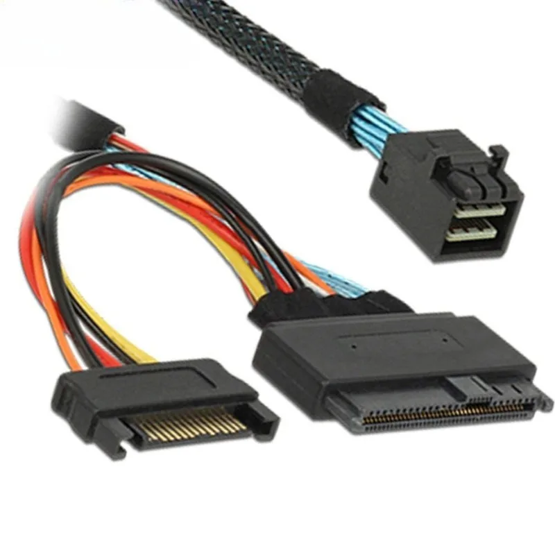 Internal PCIe 4.0 Mini SAS SFF-8643 To U.2 SFF-8639 SSD with 15 Pin Male SATA Power Cable 0.5m/1.0m