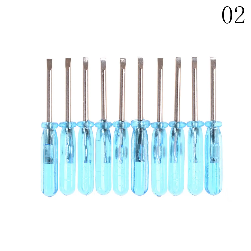 10Pcs/lot 2mm Tip Plastic Handle Stubby Mini Pocket Cross Flathead Screwdriver Tool Wholesale