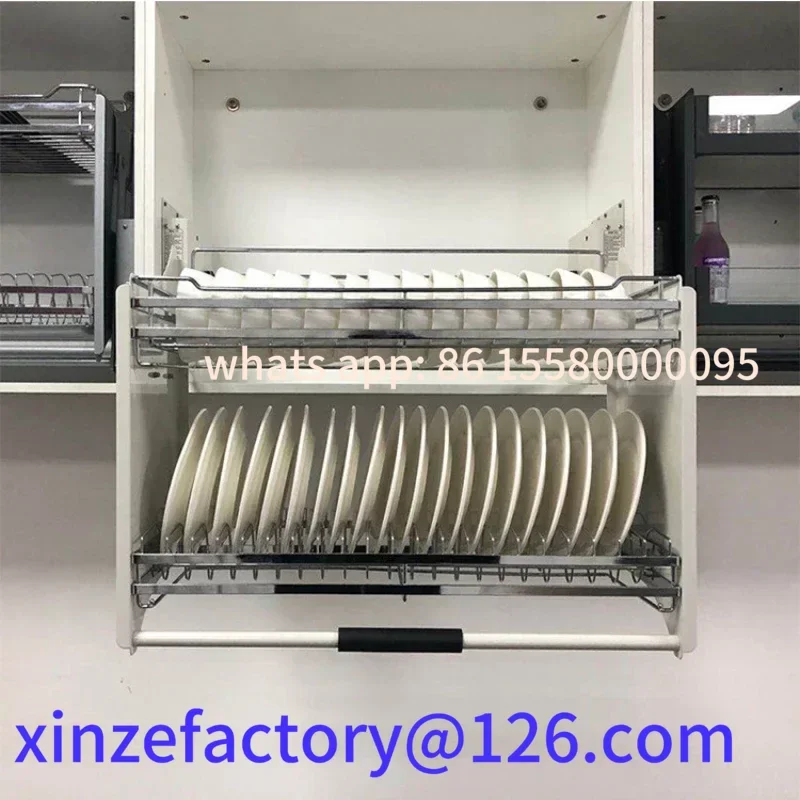 

Customizable Stainless steel dishes storage double-layer pull-down hanging cabinet damping lift kitchen pull-out basket