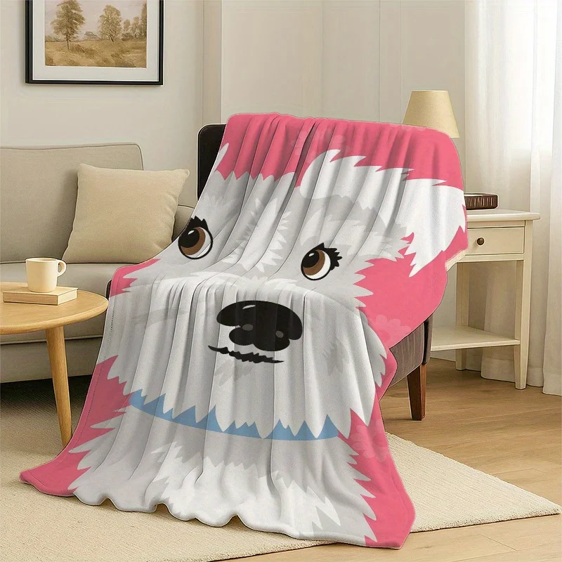 Cute white puppy face pattern Flannel printed blanket suitable for all seasons suitable for living room office sofa and travel