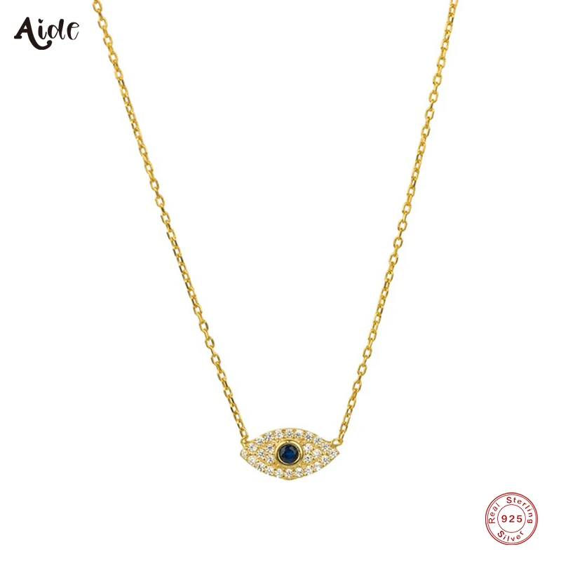 Aide 925 Sterling Silver Korean Fashion INS Evil Eye Diamond Pendant Necklace For Women Girls Gifts Party Fine Jewelry Collares