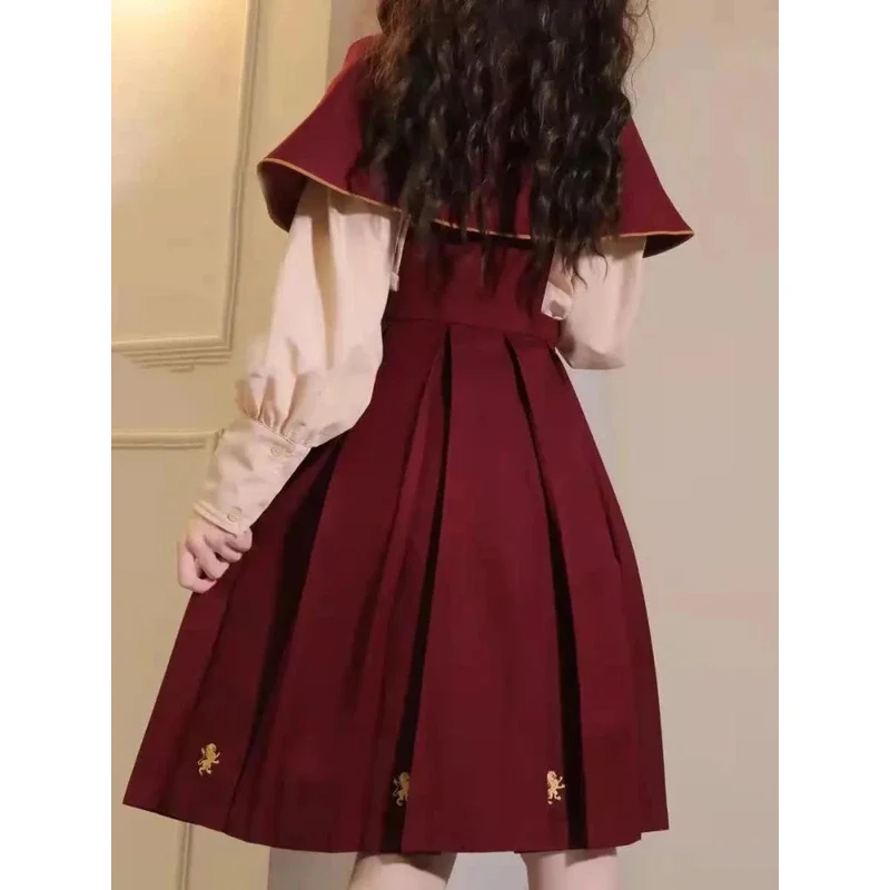 Vestido de primavera para mujer, traje de estudiante Preppy coreano suelto, capa japonesa, chal + camisa con pajarita y vestido de tirantes, conjuntos de tres piezas para chica Kawaii