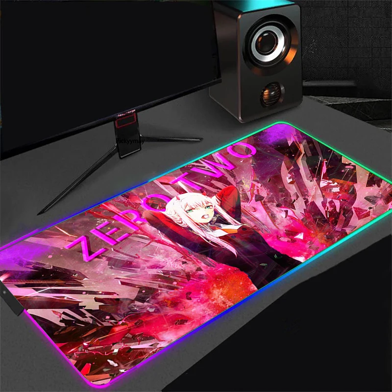 Imagem -03 - Rgb Gaming Mouse Pad Anime Backlight Tapete Kawaii Gamer Xxl Computador Mousepad Zero Dois Querida no Tapete de Mesa Franxx Menina Sexy