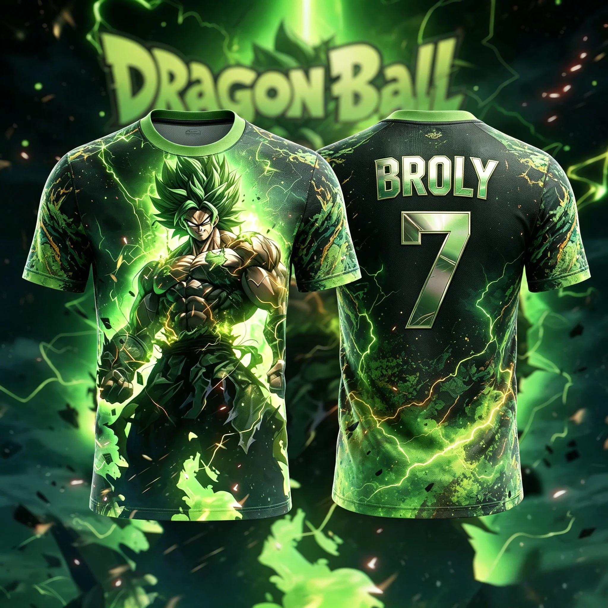 Camiseta de Jersey con Estampado 3D de Dragon Ball, Edición Green Thunder, Serie Super Brolli Legend, Nueva Colección Verano 2026, Estilo Casual y Holgado