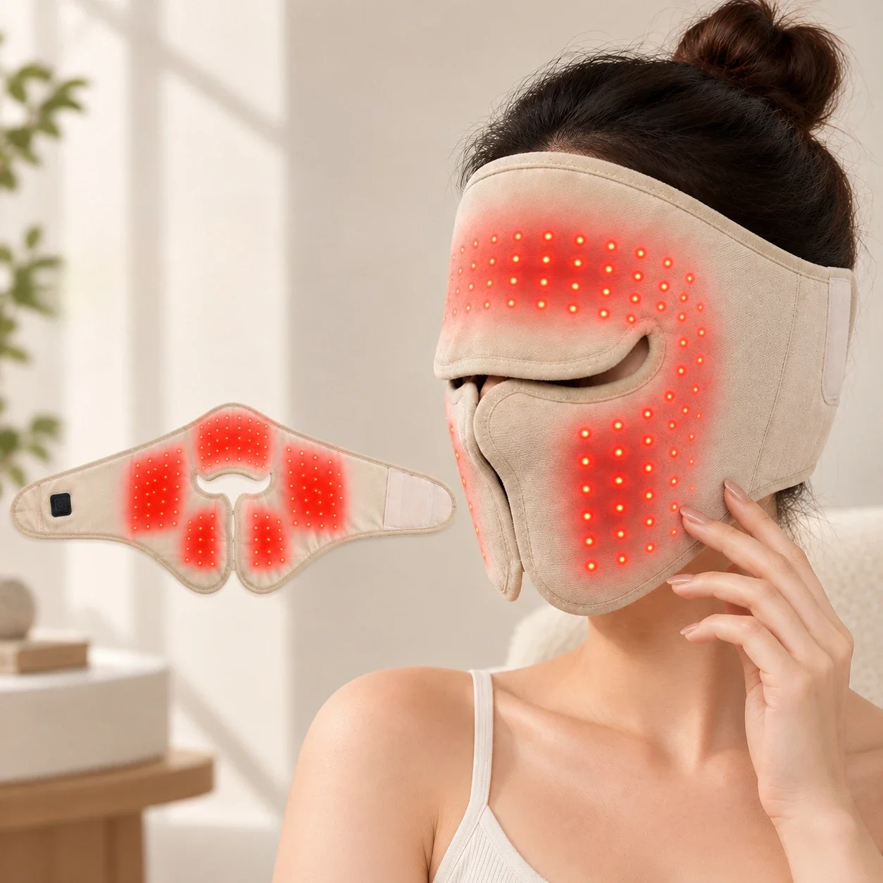 Electric Heated Face Wrap Red Light Facial Mask 3 Heat Levels 3 Timer Settings Soft Warm Compress Tired Face Relaxation Home Spa