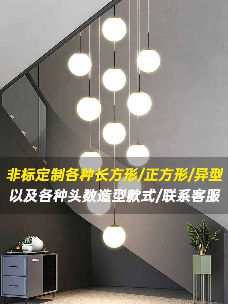 Duplex stairs long chandelier atmospheric villa living room empty modern simple loft apartment staircase Zhongshan lamps