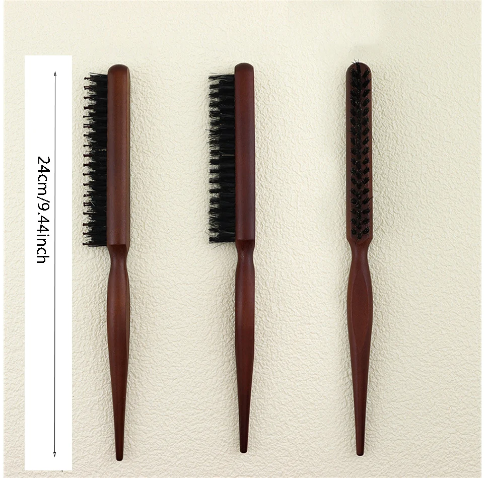 Natural Bristle Hair Fluffy Comb Wood Handle Hair Brush Anti-static Barber Hair Comb Salon Hairdresser Styling Tool