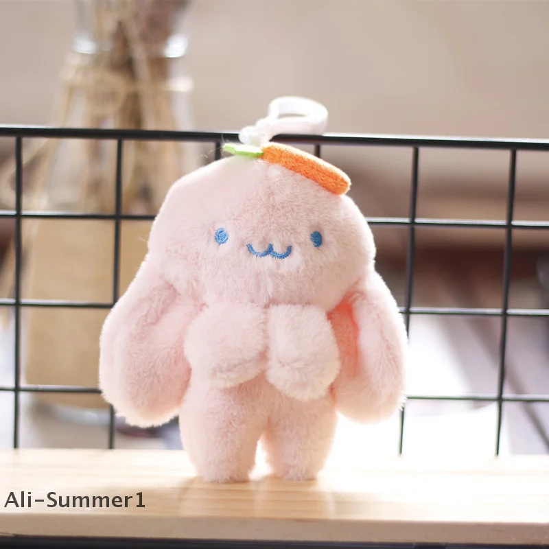 【E】Plush Long-ear Radish Rabbit Schoolbag Pendant Key Chain Creative Doll Cartoon Rabbit Bag Pendant Key Chain Rabbit-year Gift